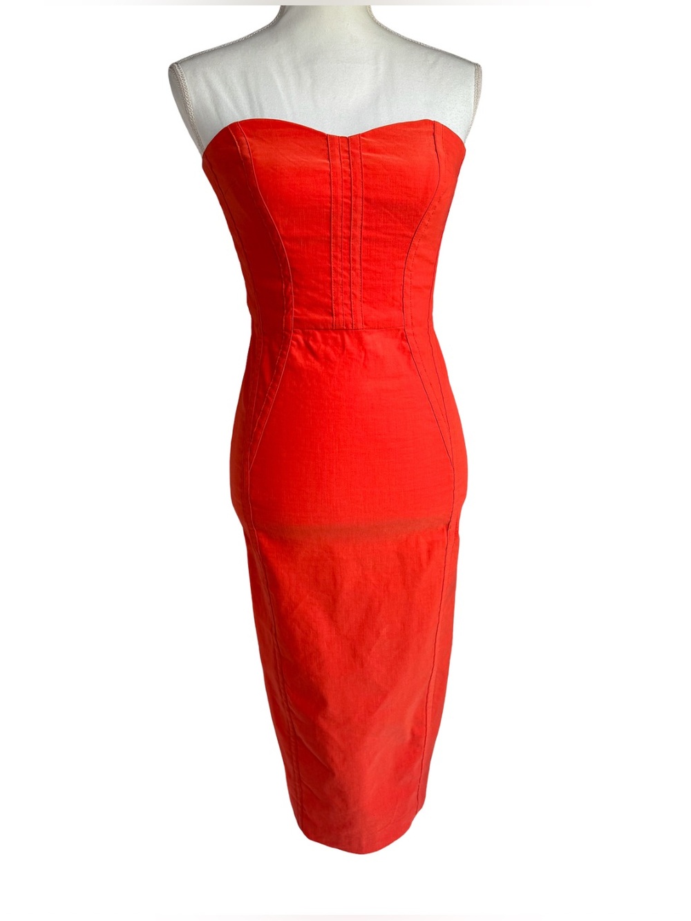 VERONICA BEARD Strapless Orange Cocktail Sheath Midi Dress Size 2